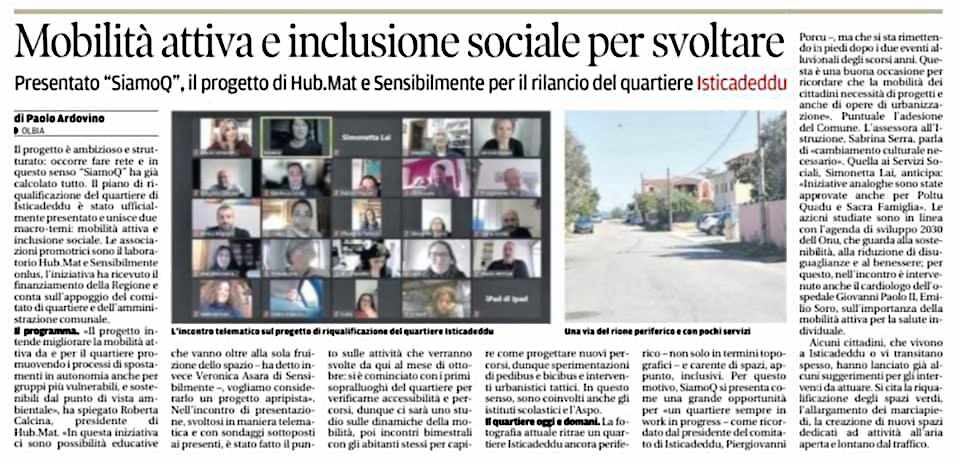 Mobilità attiva e inclusione sociale per svoltare (La Nuova Sardegna)