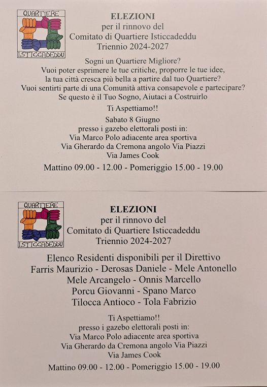 Elezioni rinnovo Direttivo C.d.q. Isticcadeddu