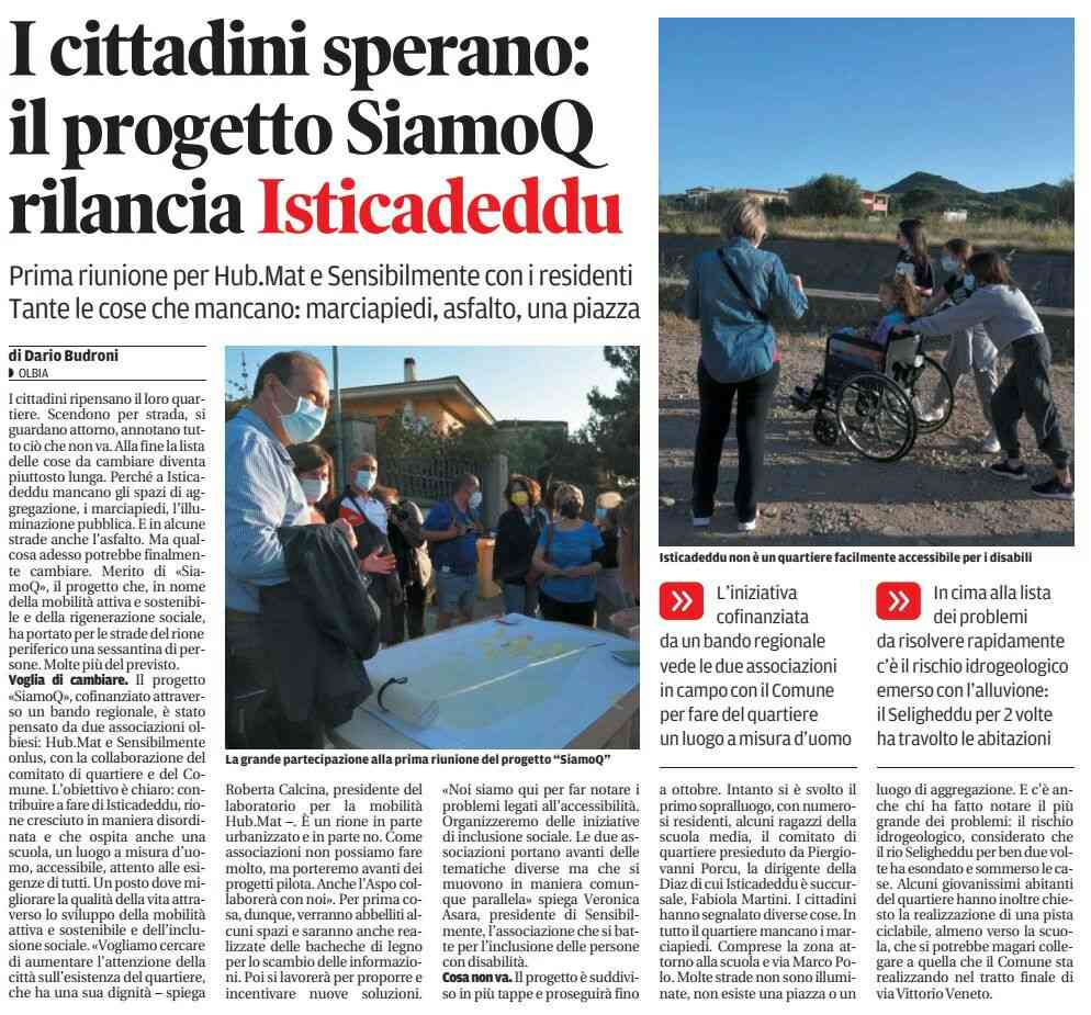 I cittadini sperano: il progetto SiamoQ rilancia Isticcadeddu (La Nuova Sardegna 28 Maggio 2021)